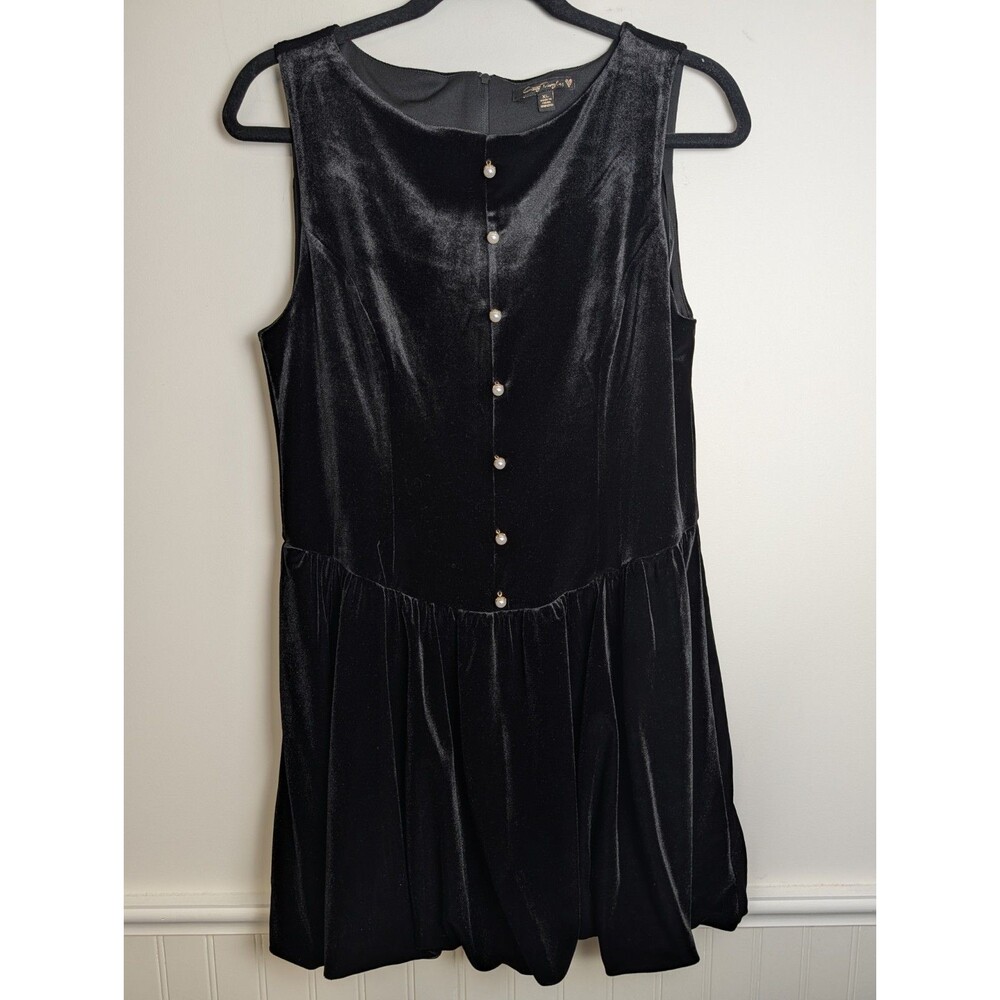 VTG 90s City Triangles Babydoll Mini Dress Womens Sz XL Black Velvet Whimsygoth - Picture 2 of 12